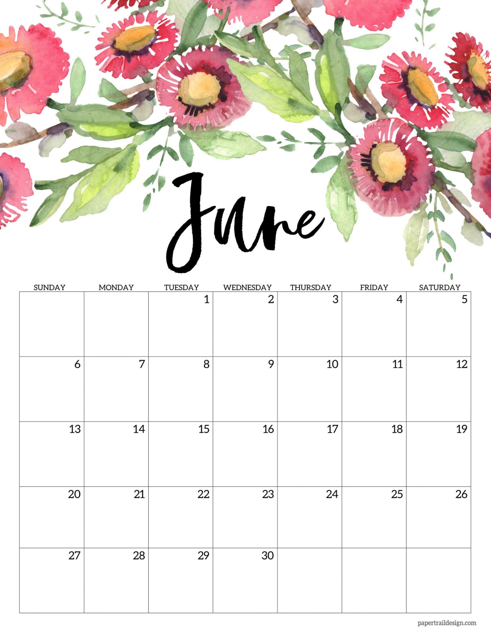 free printable 2021 floral calendar