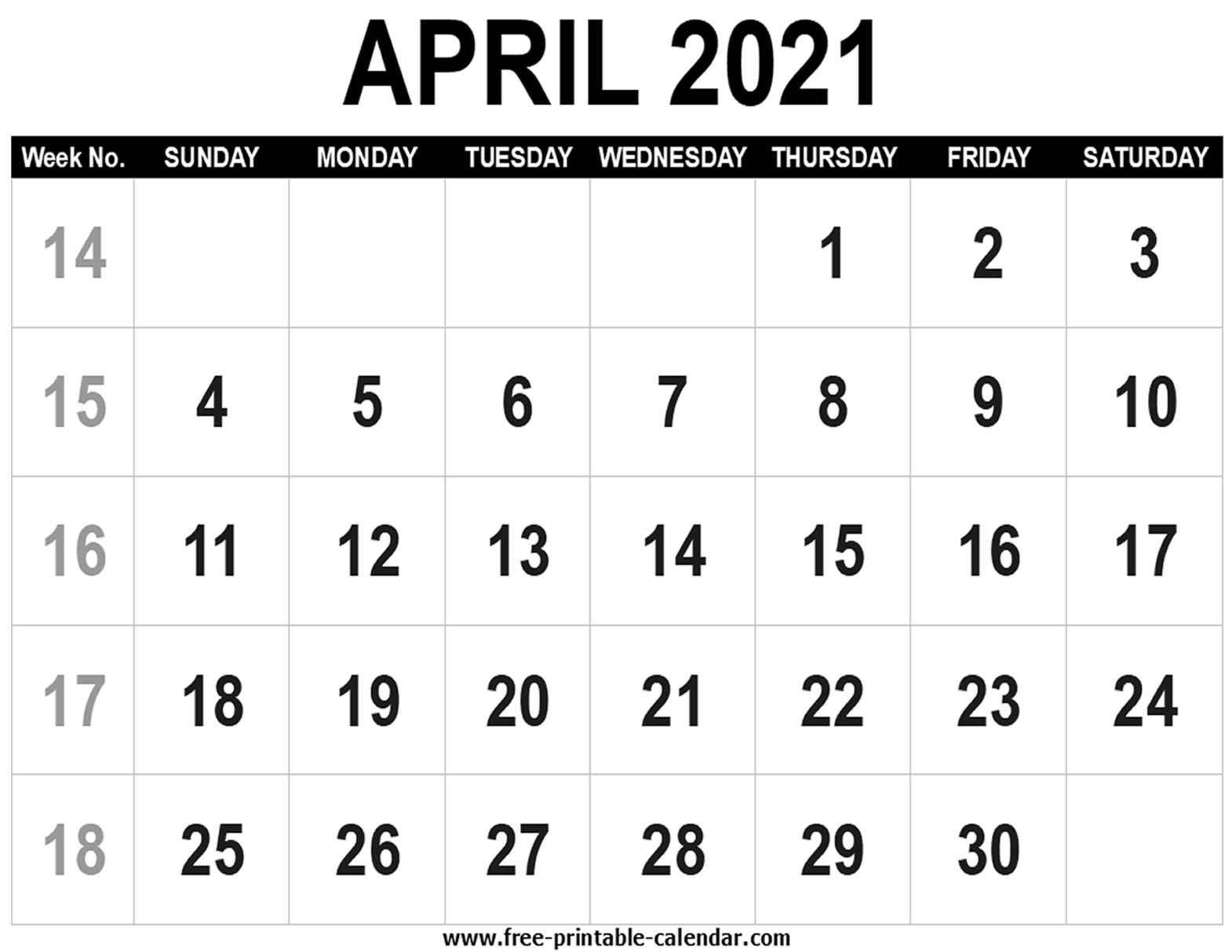 Printable April 2021 Calendar | Free Printable Calendar Monthly