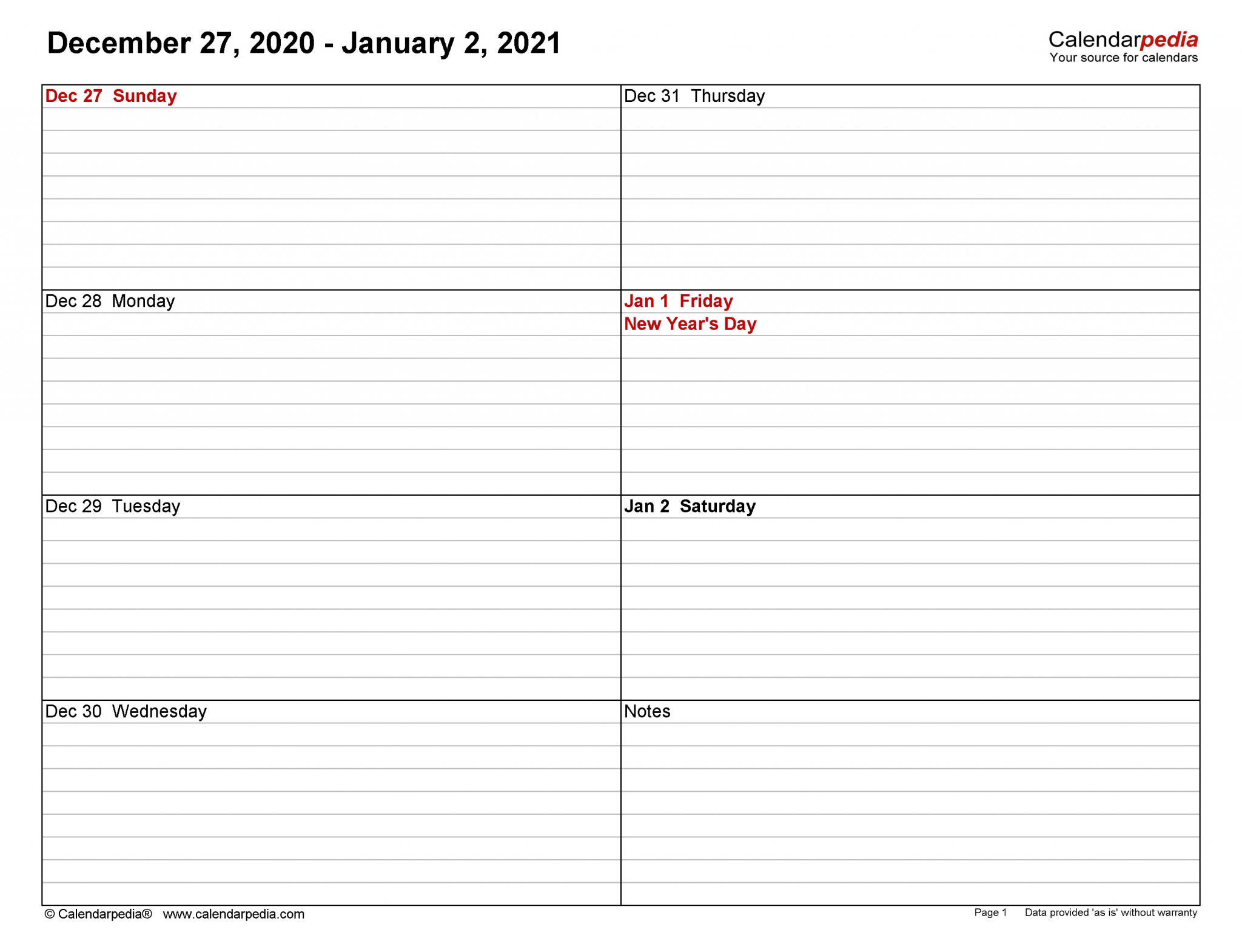 2021 weekly planner printable