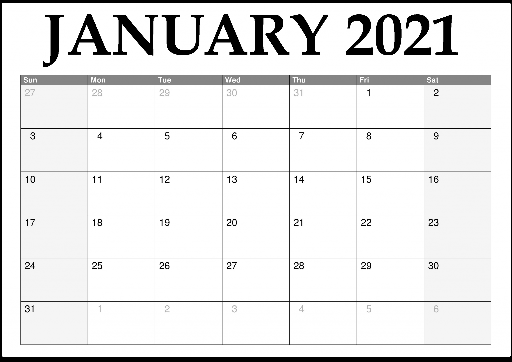 january 2021 calendar