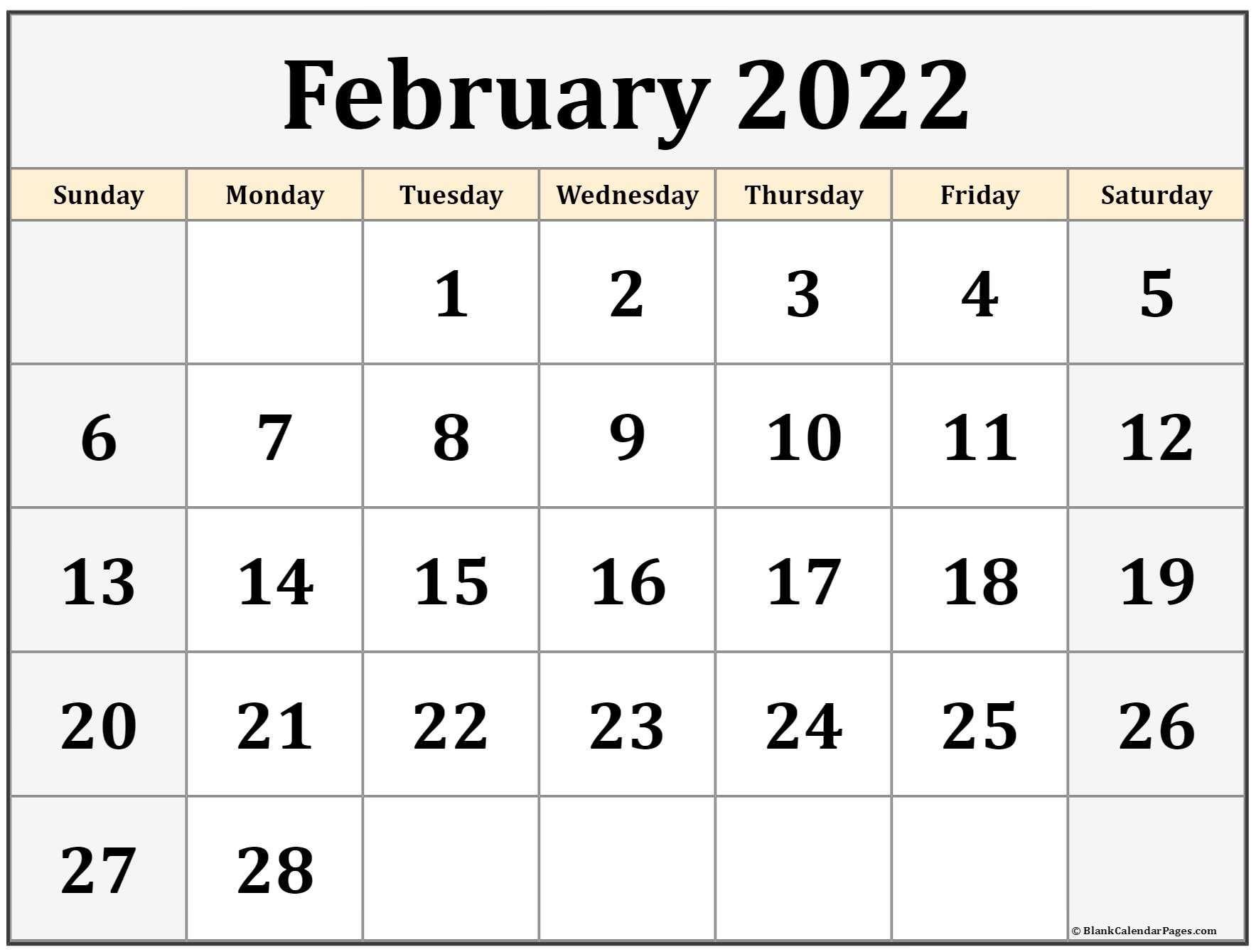 February 2022 calendar