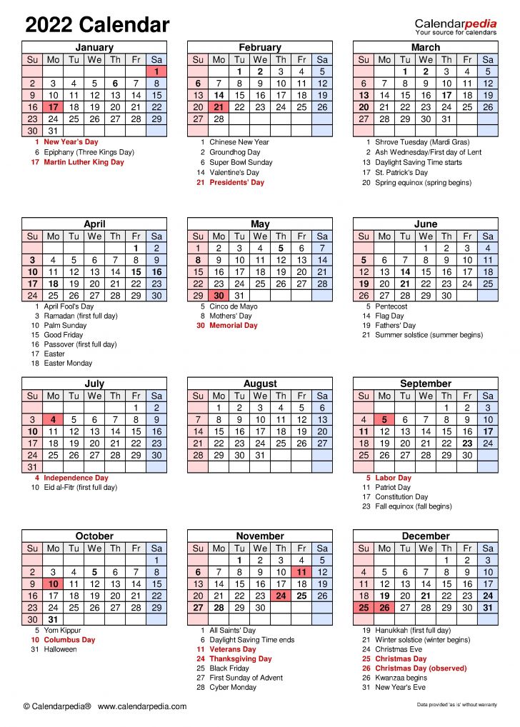 2022 Large Printable Calendar | Free Printable Calendar Monthly