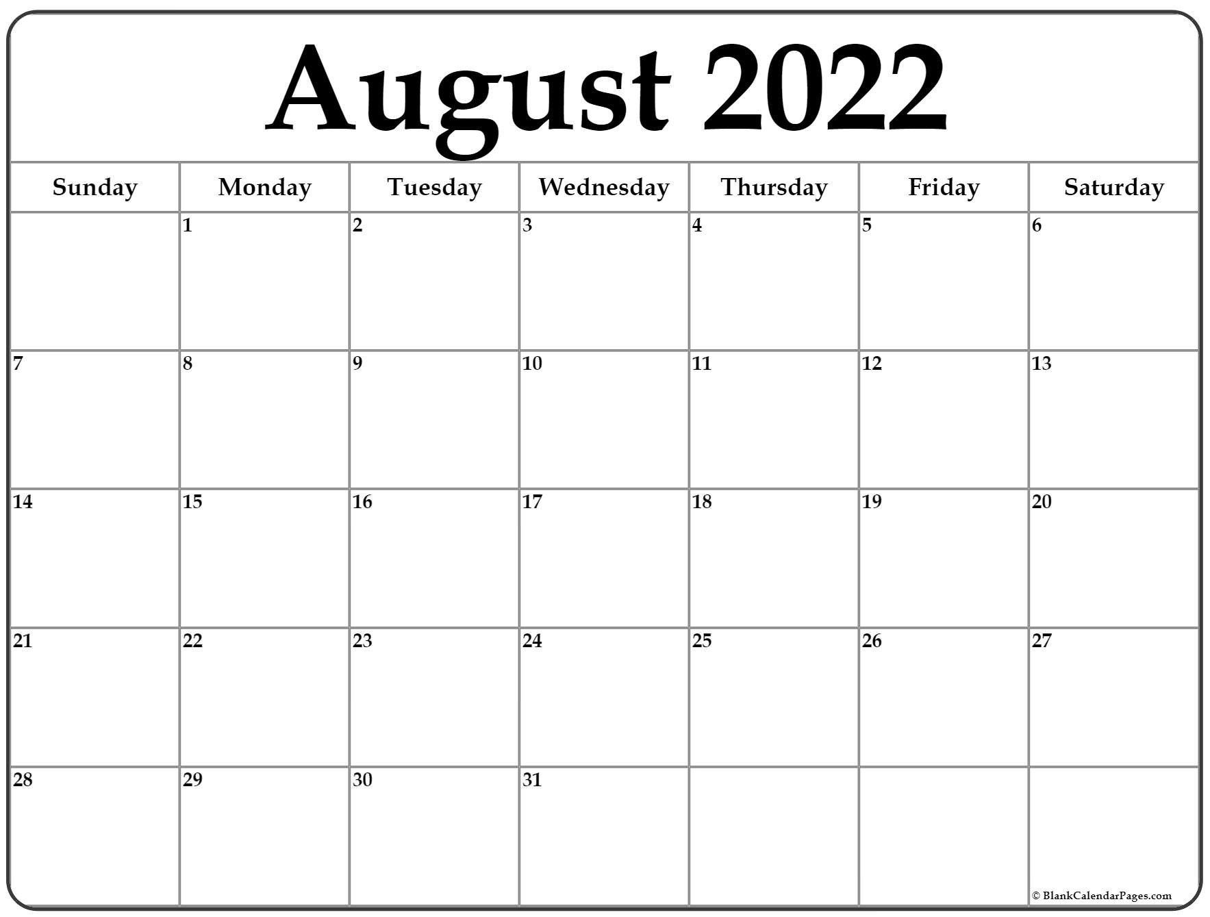 August 2022 calendar