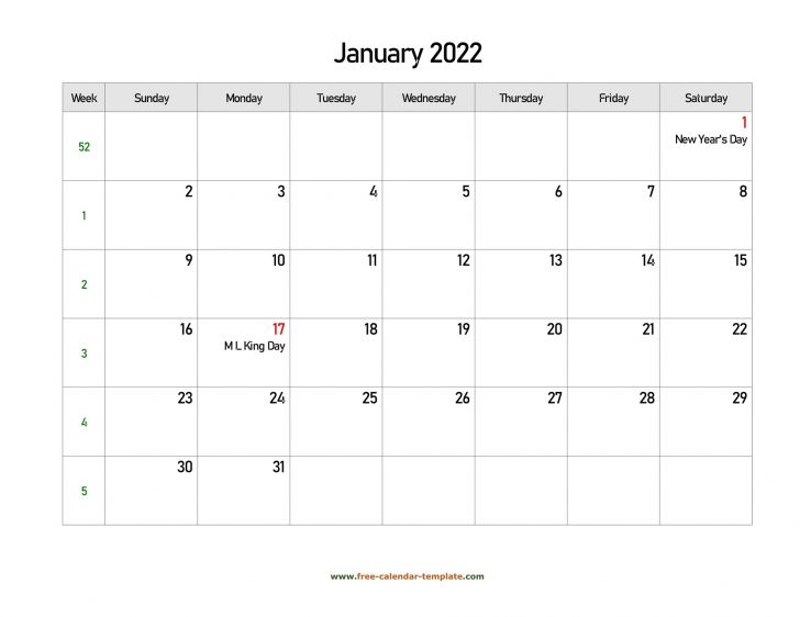 Printable Monthly Calendar 2022 Resose