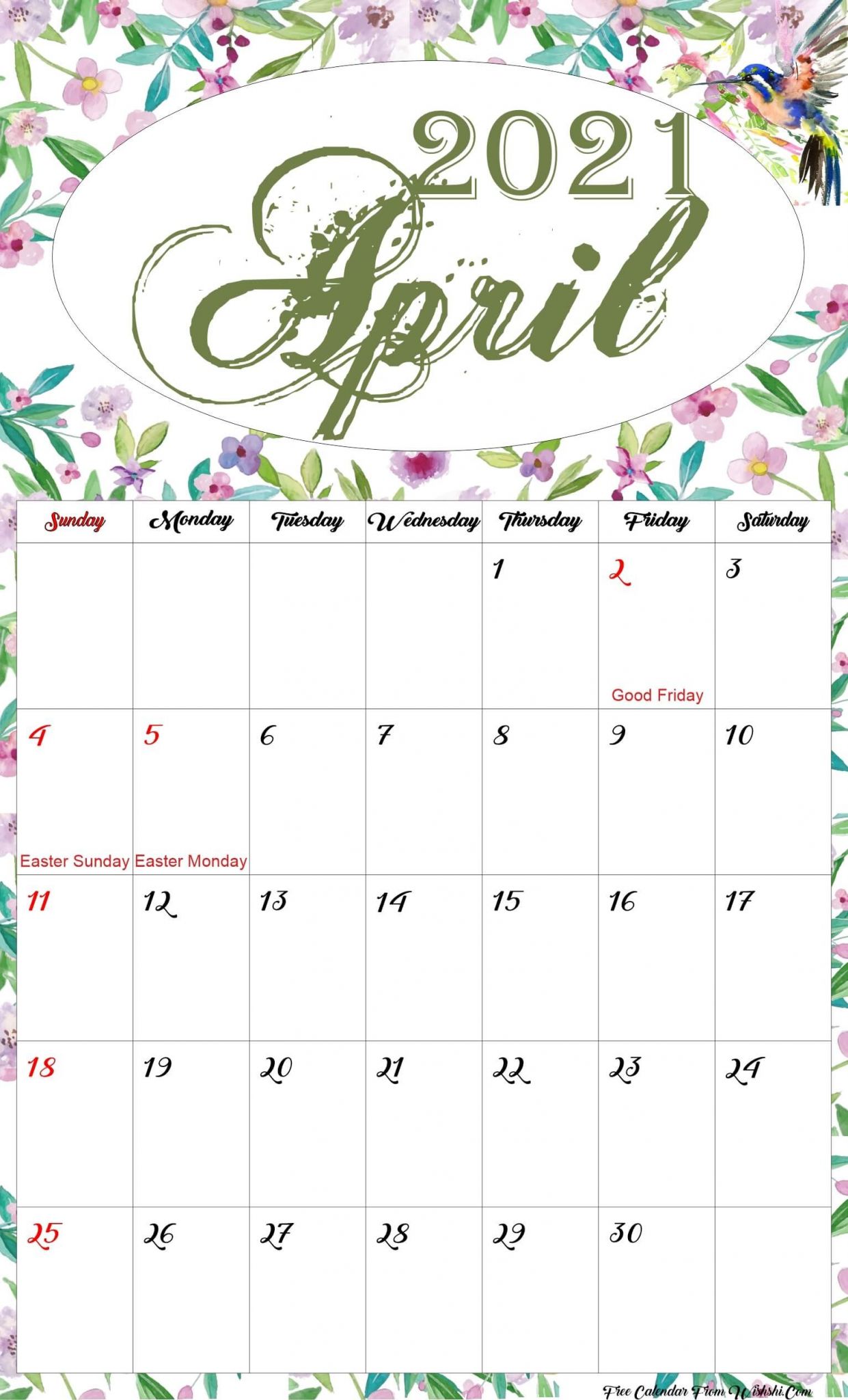 April 2021 Calendar Cute Floral April 2021 Calendar Printable Free Printable