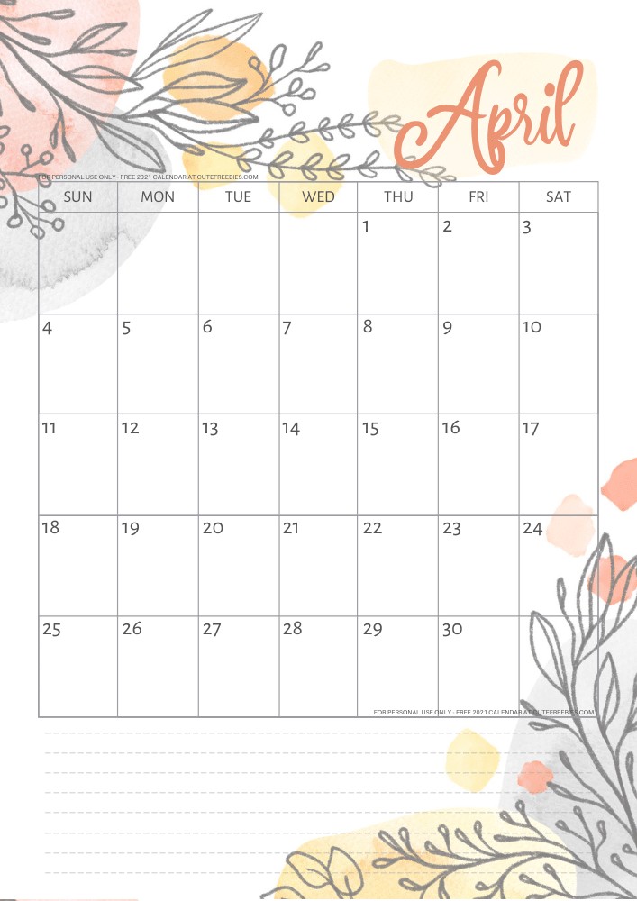 pretty 2021 calendar free printable template