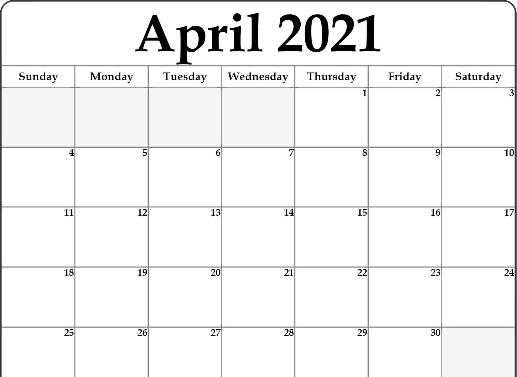 April 2021 Calendar Printable April 2021 Calendar Printable Template In Pdf Word Excel