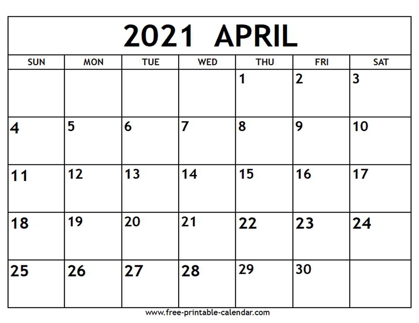 april 2021 calendar