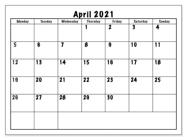 April 2021 Calendar with Festivals | Free Printable Calendar Monthly