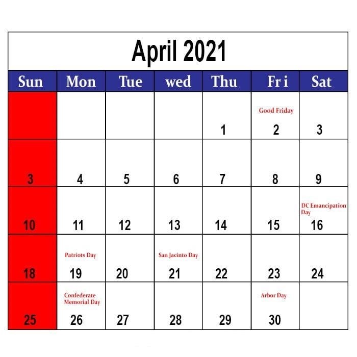 govt holidays in april 2021