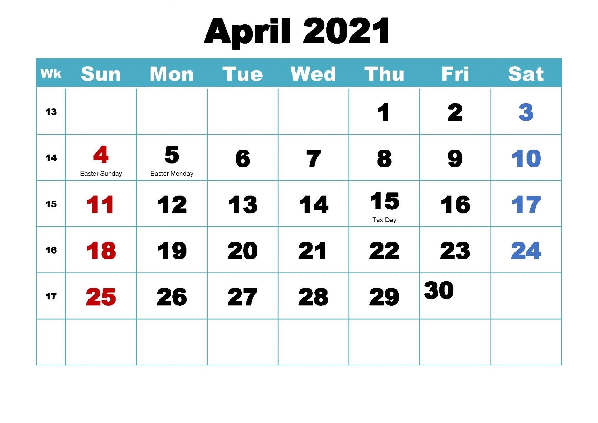 april holiday calendar 2021