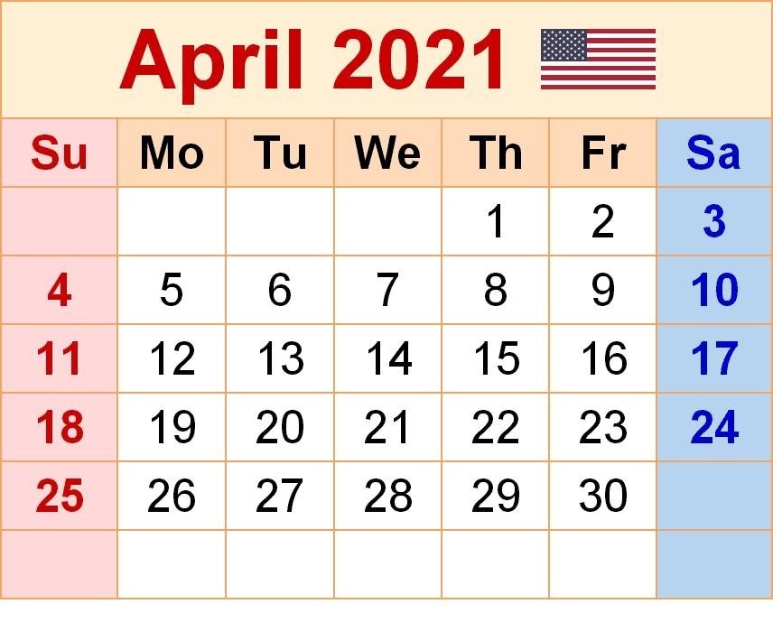 april month calendar 2021