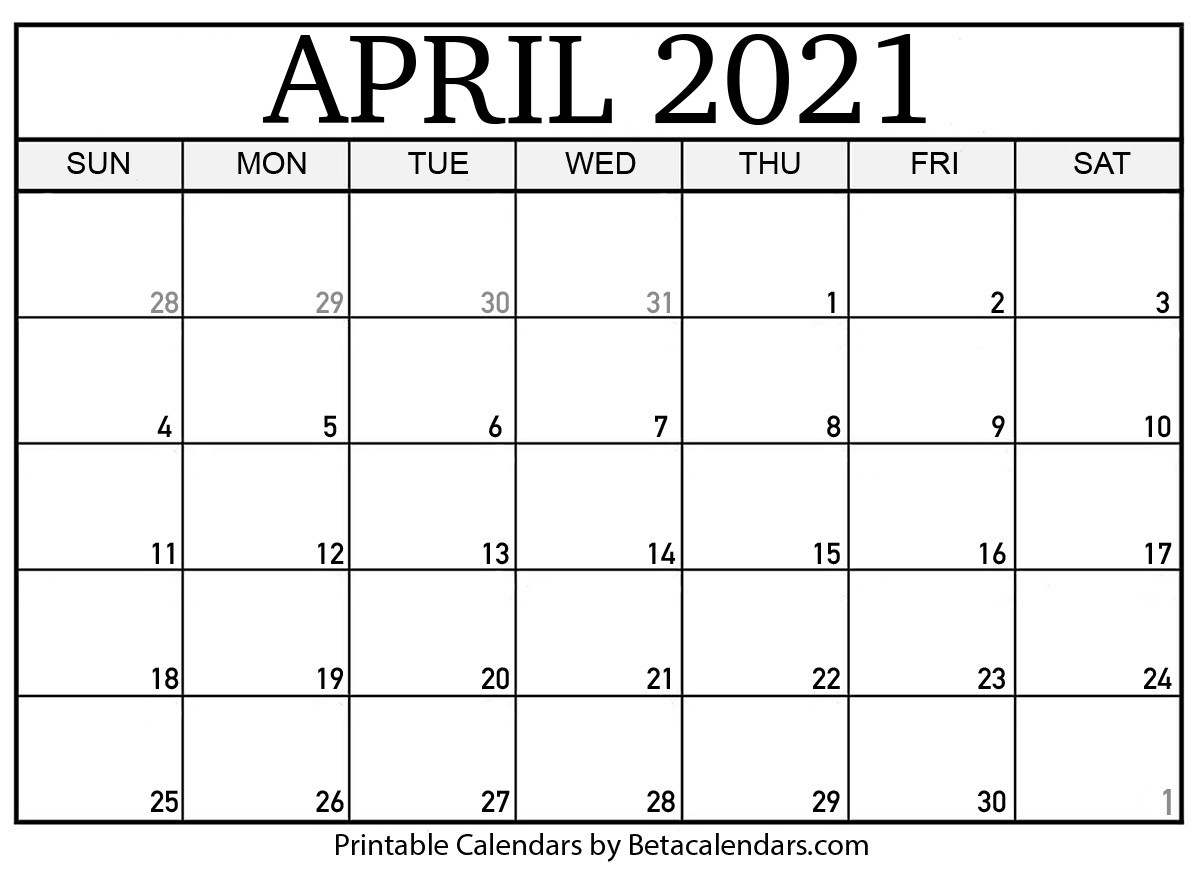 Blank April Calendar 2021 April 2021 Calendar