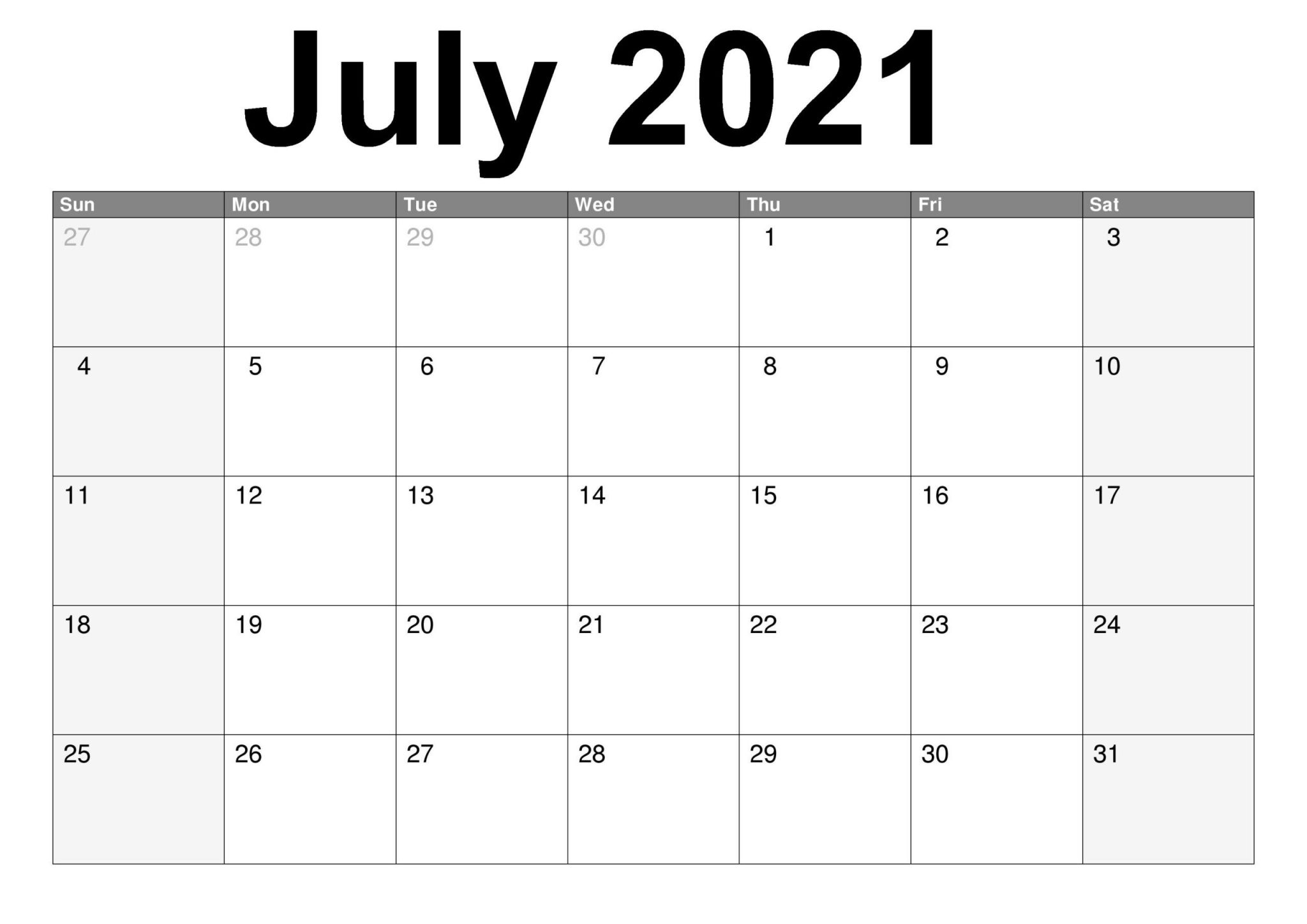 Blank July 2021 Calendar Free Printable July 2021 Calendar Template In Pdf &amp; Word