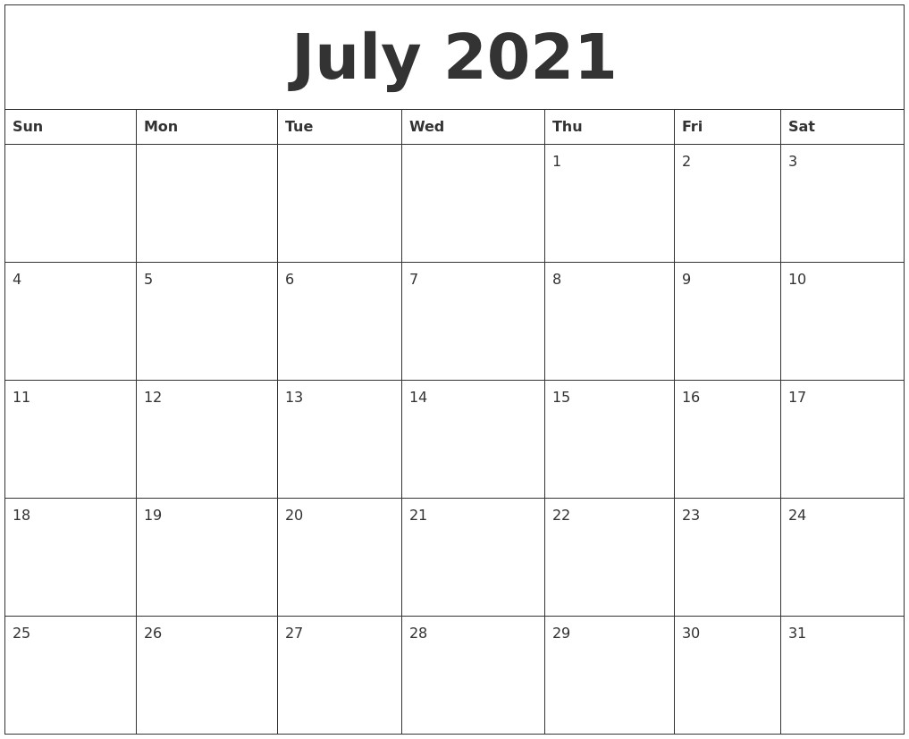 july 2021 blank calendar printable