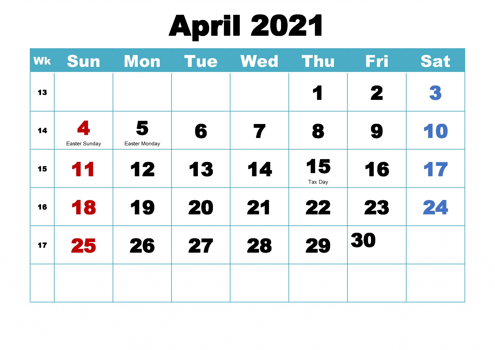 april calendar