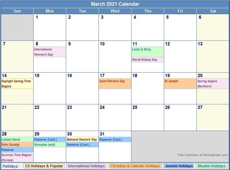 print friendly march 2021 calendar