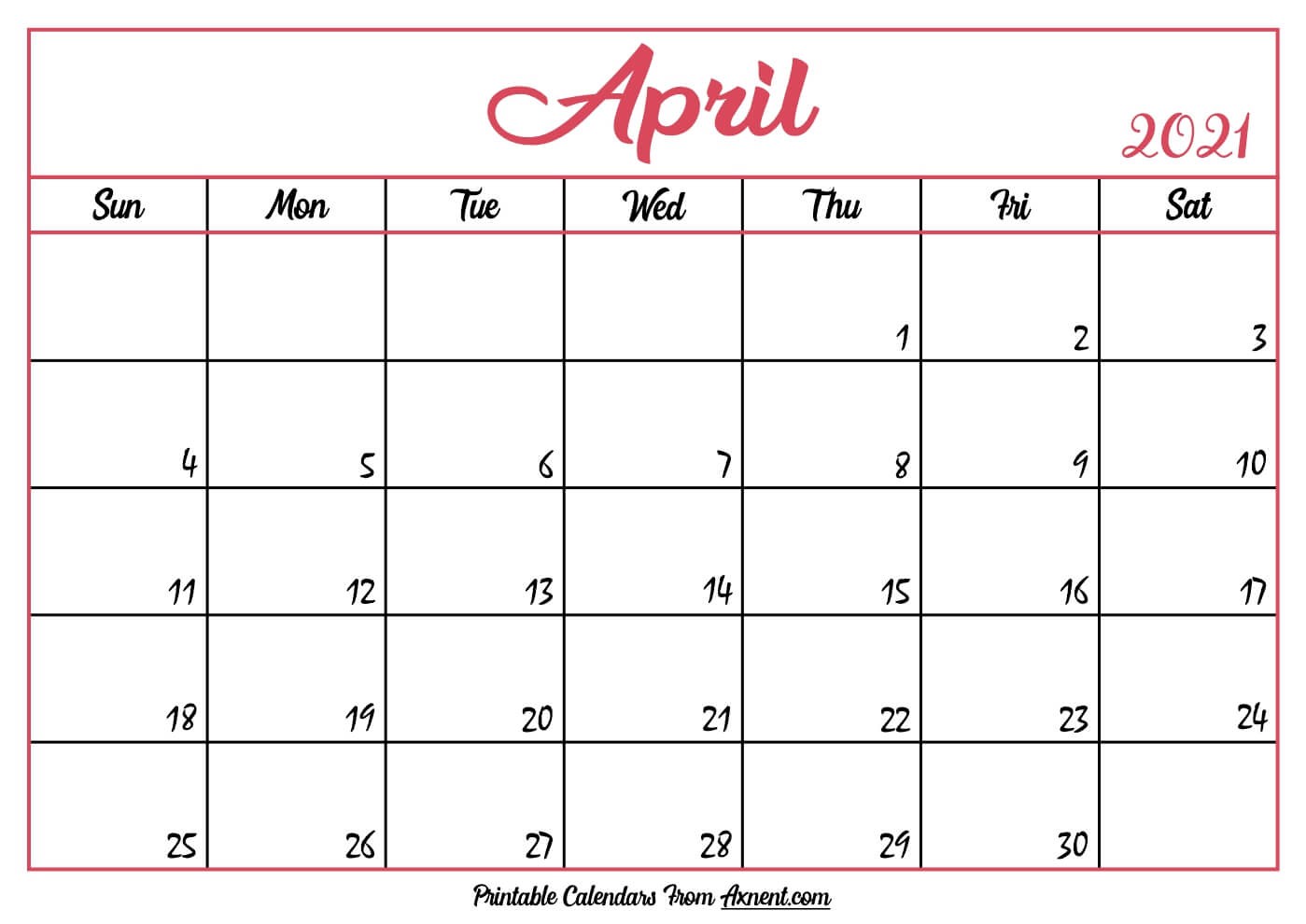 Calendar Of 2021 April Printable April 2021 Calendar Template Time Management