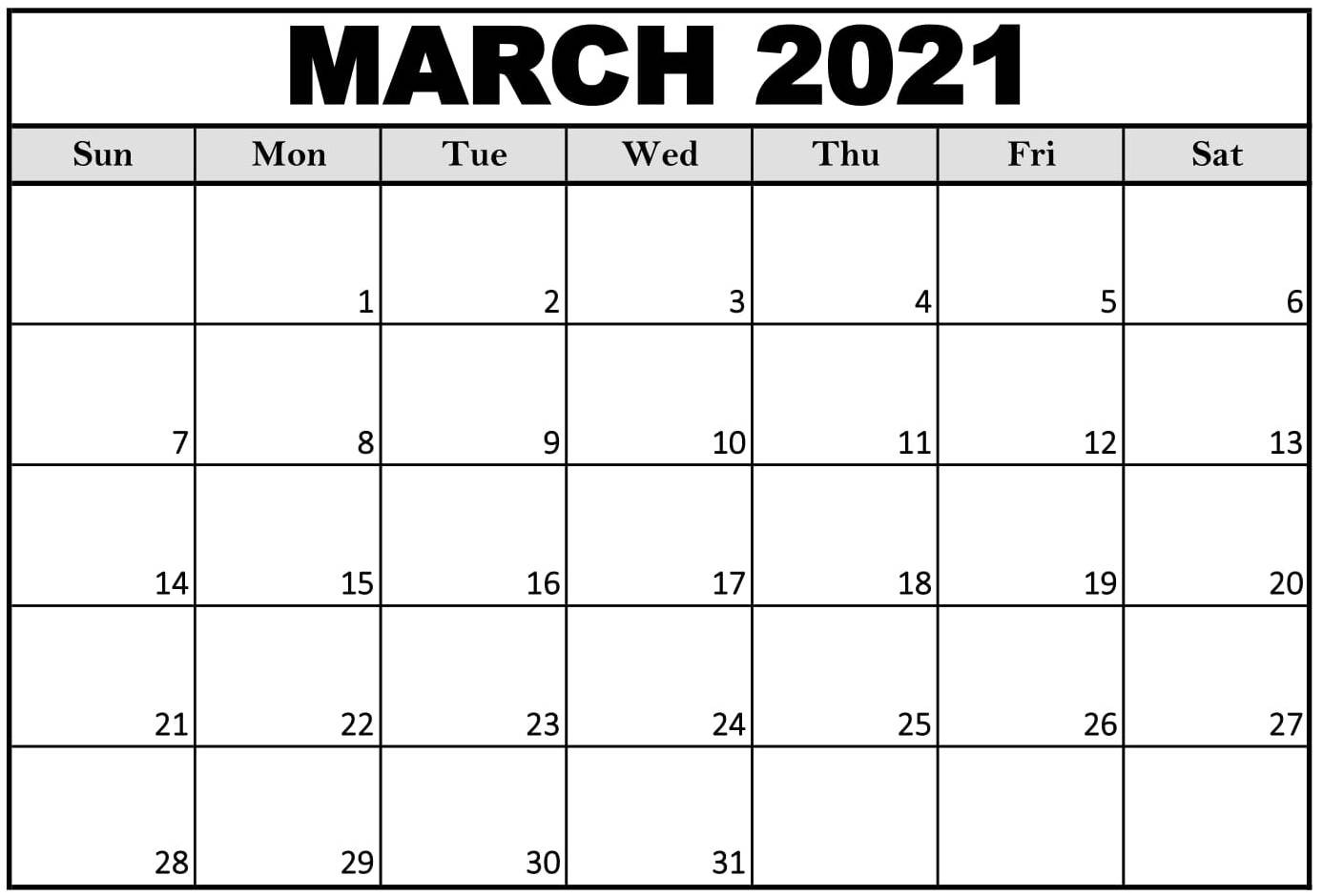 Calendar Of 2021 March Free March 2021 Calendar Vacations List Printable Set