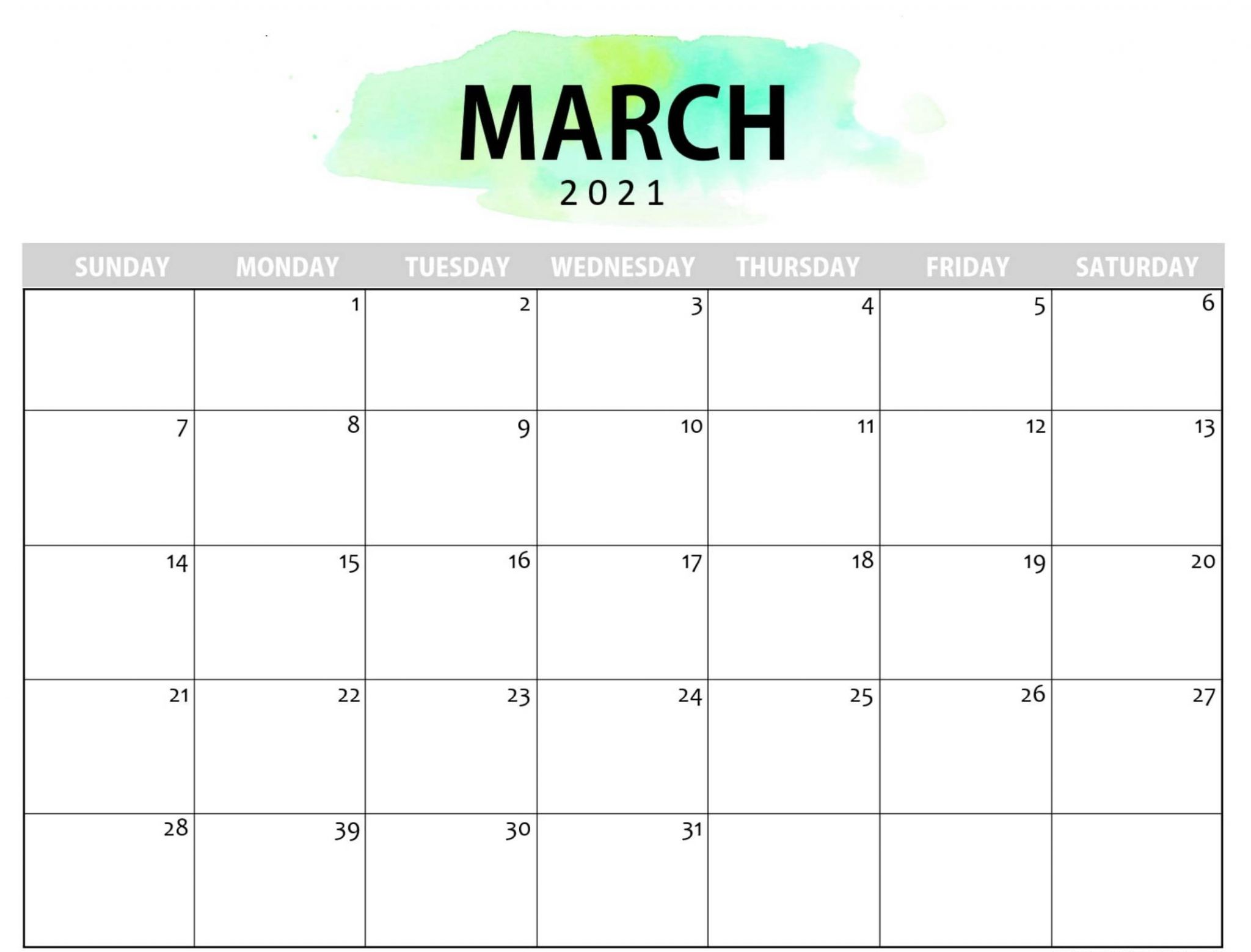 cute march 2021 calendar