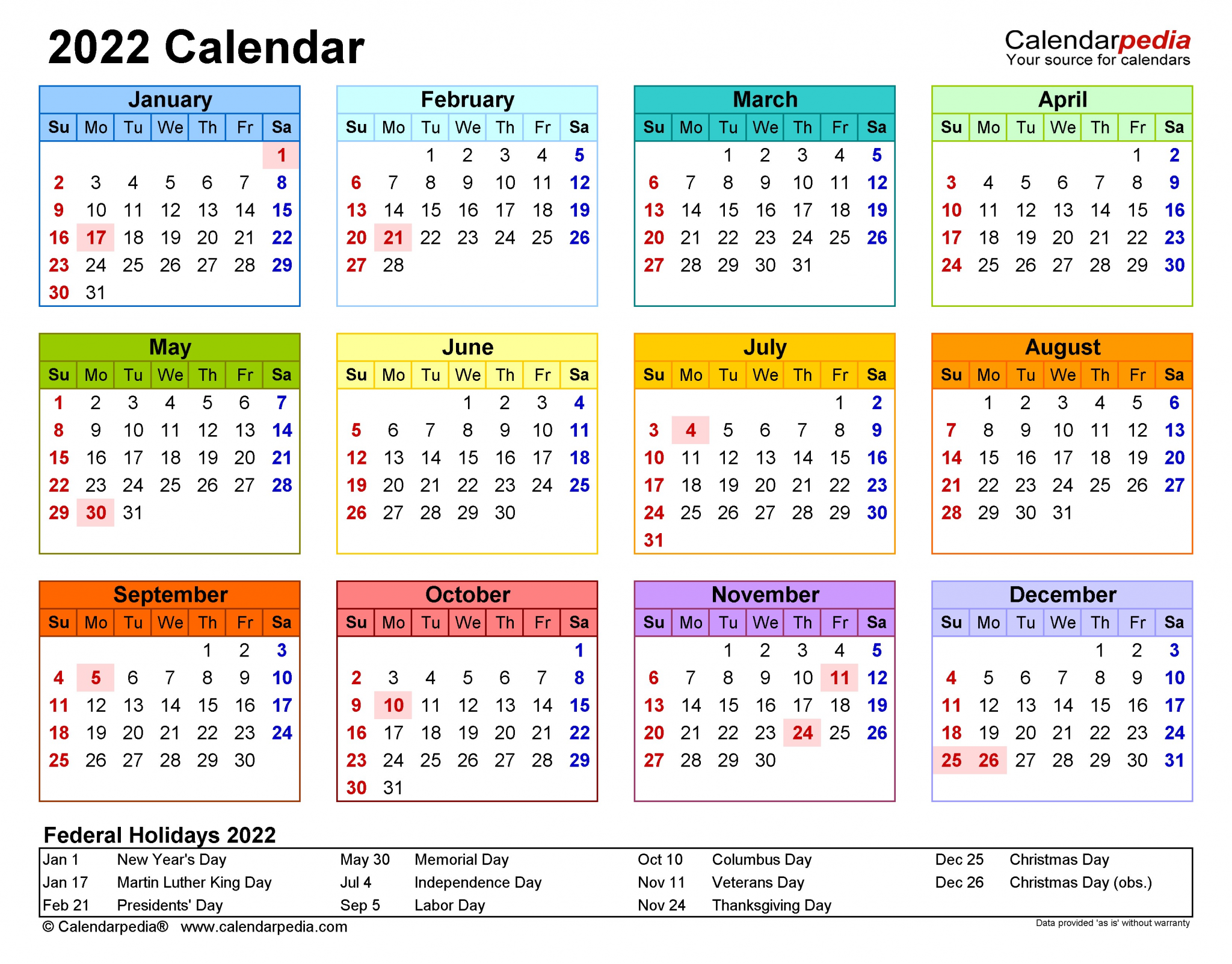 2022 calendar word templates