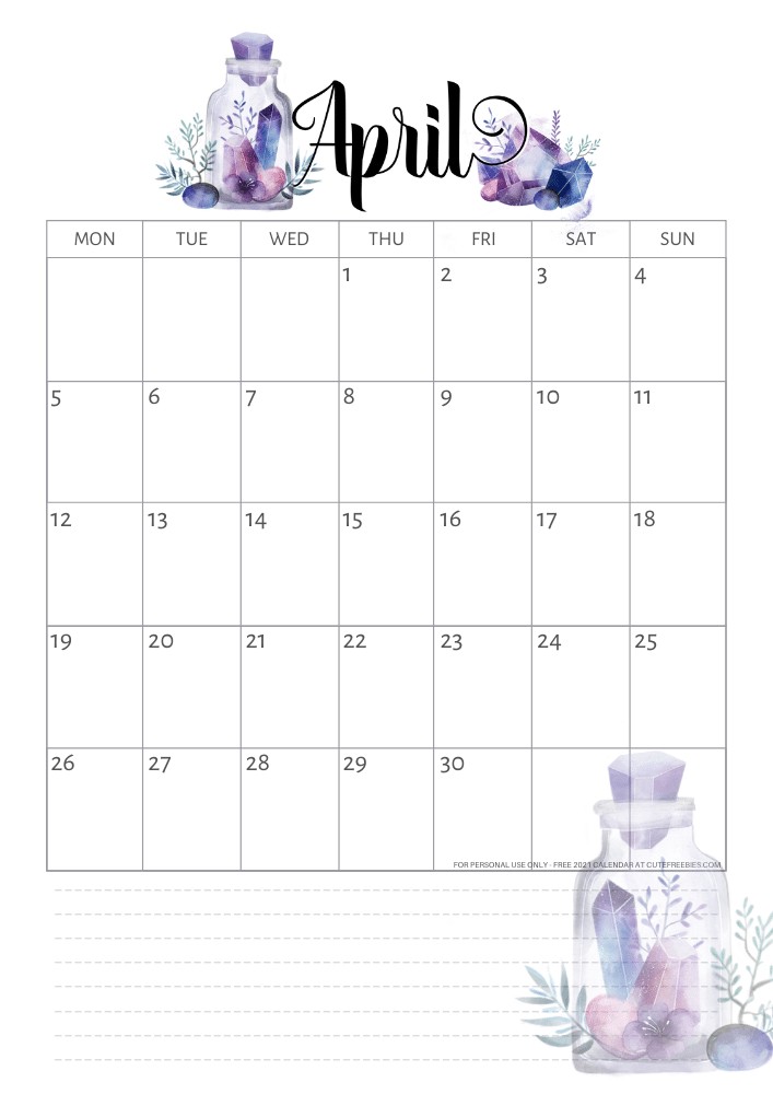 free printable calendar crystal gems