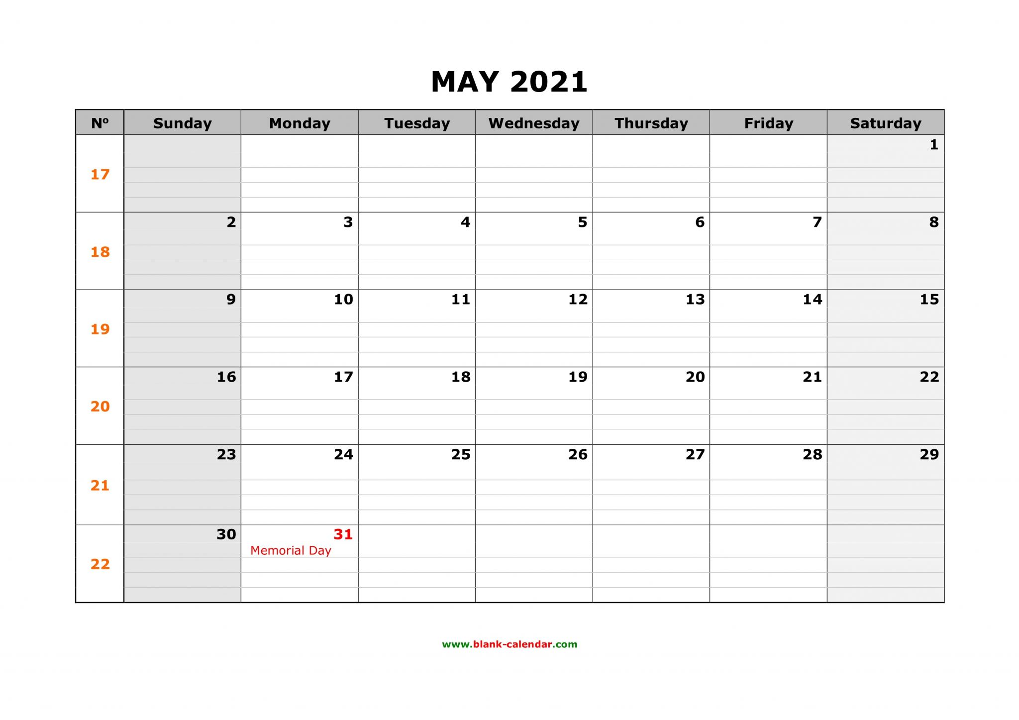 Daily Calendar 2021 May Free Download Printable May 2021 Calendar Large Box Grid