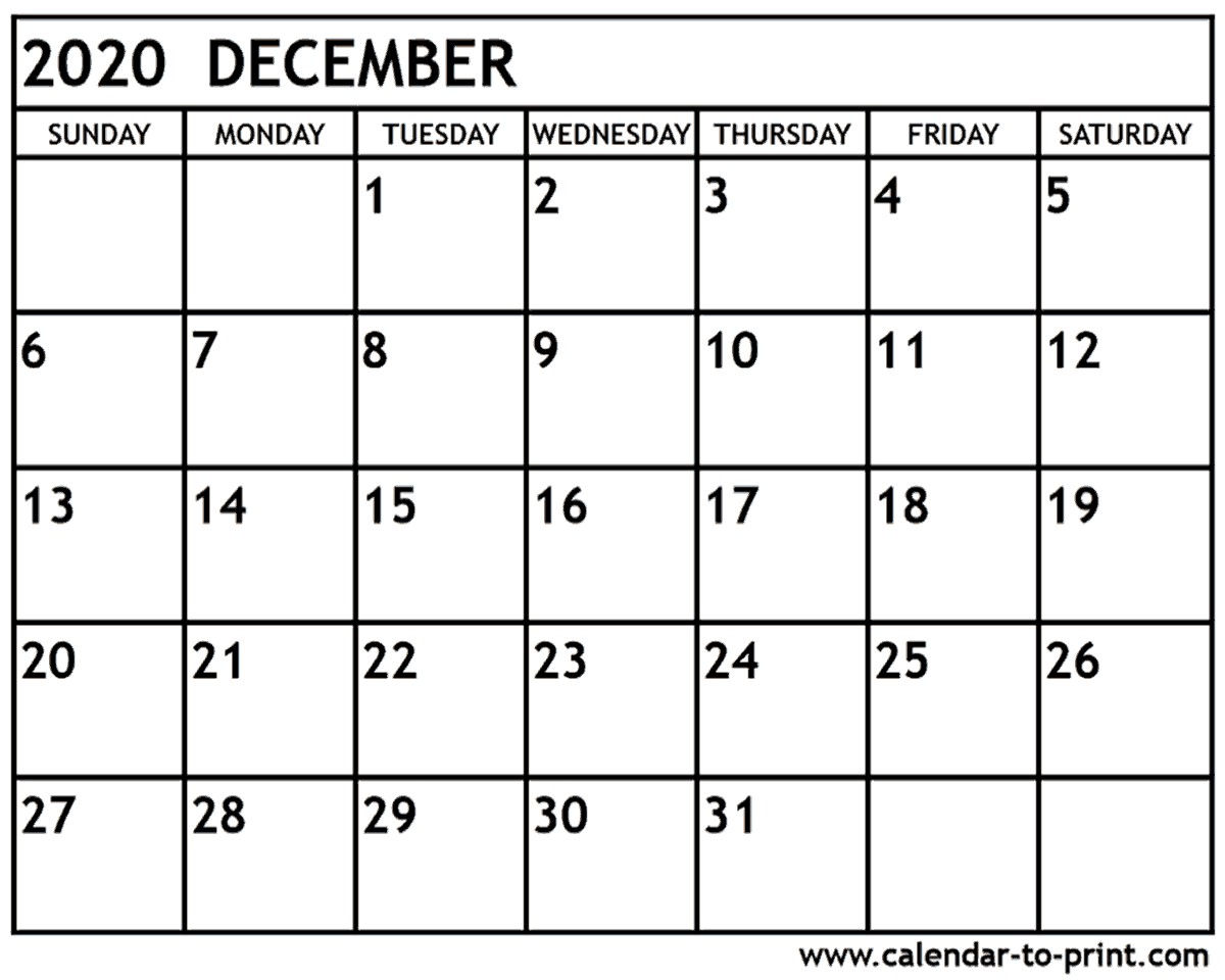 december 2020 calendar