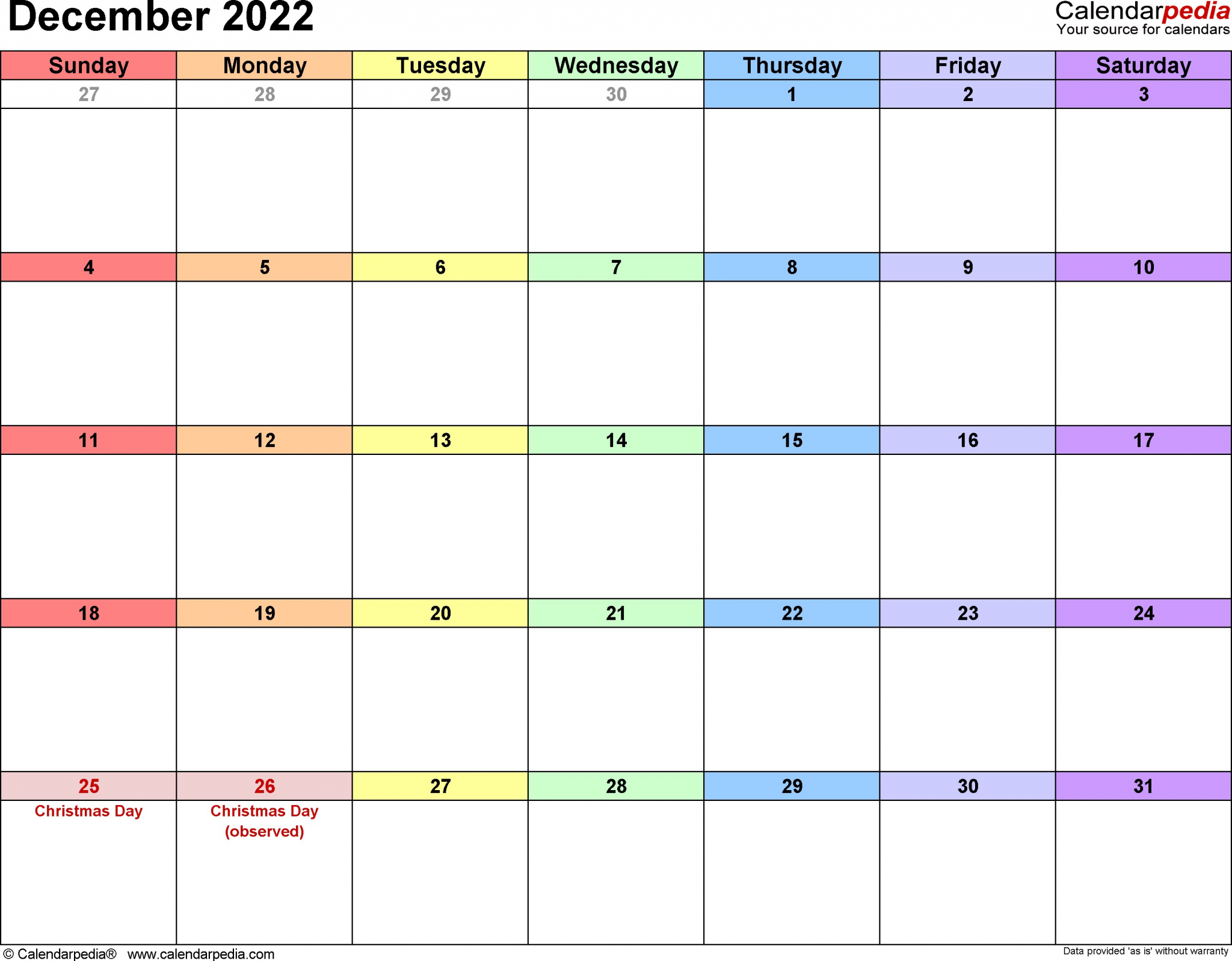 december 2022 calendar