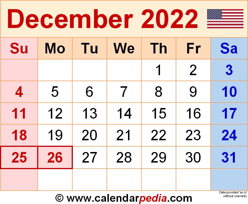 december 2022 calendar