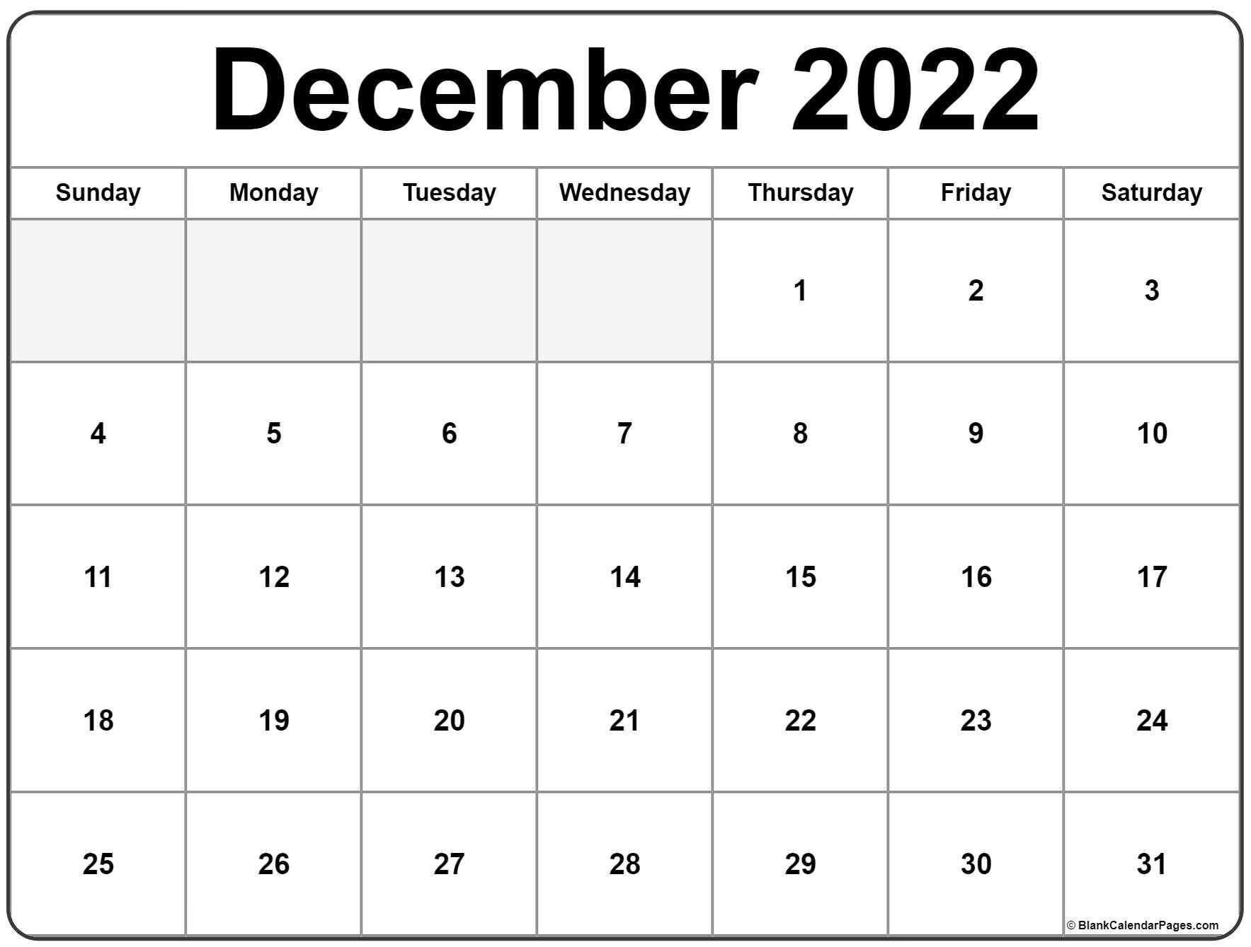 December 2022 calendar