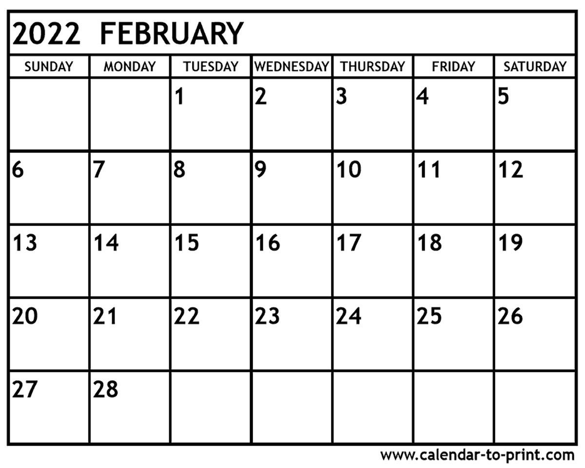 february 2022 calendar