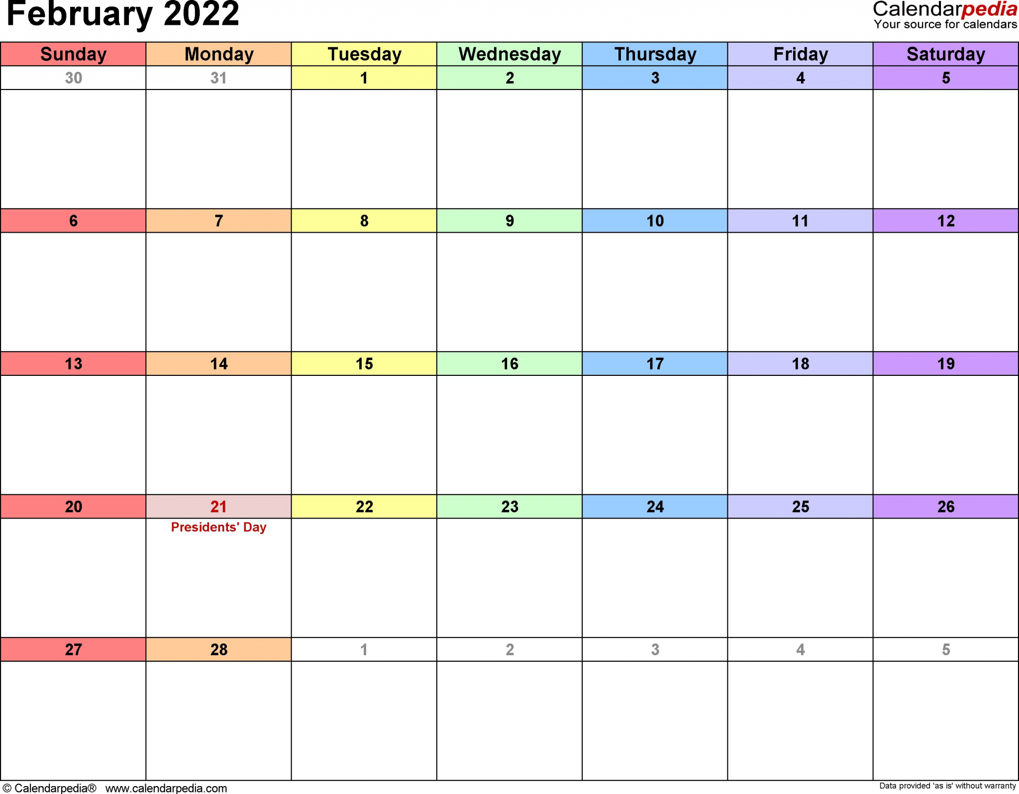 february 2022 calendar