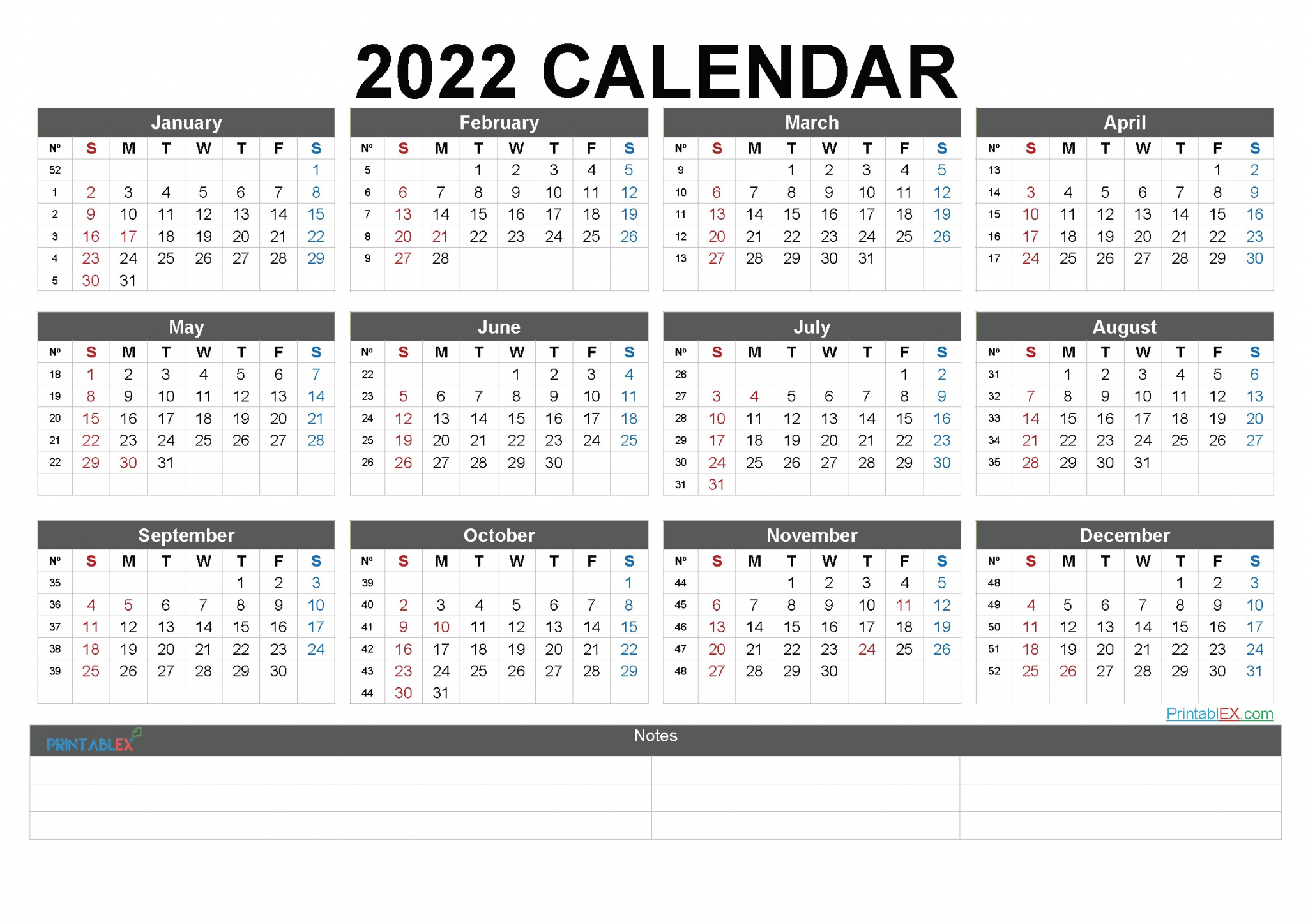 printable 2022 yearly calendar with week numbers archivo 4 apcy22six88