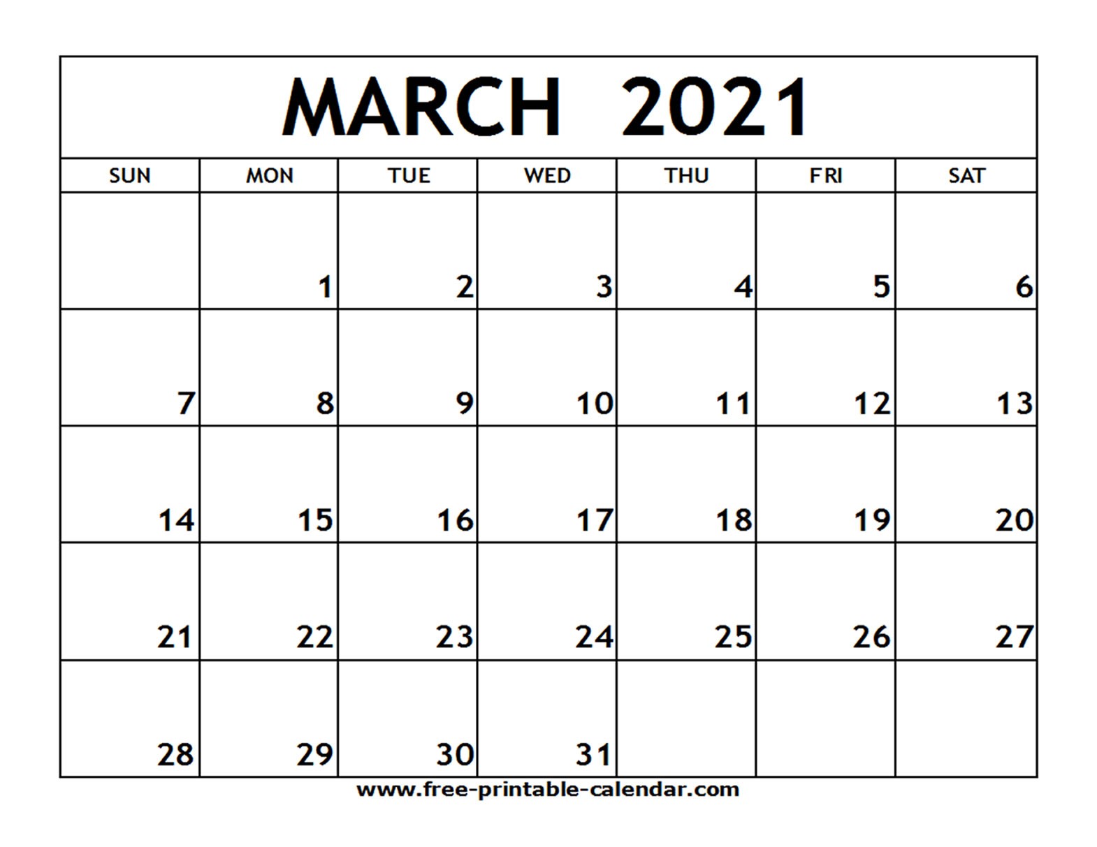 Free Calendar March 2021 March 2021 Printable Calendar Free Printable Calendar