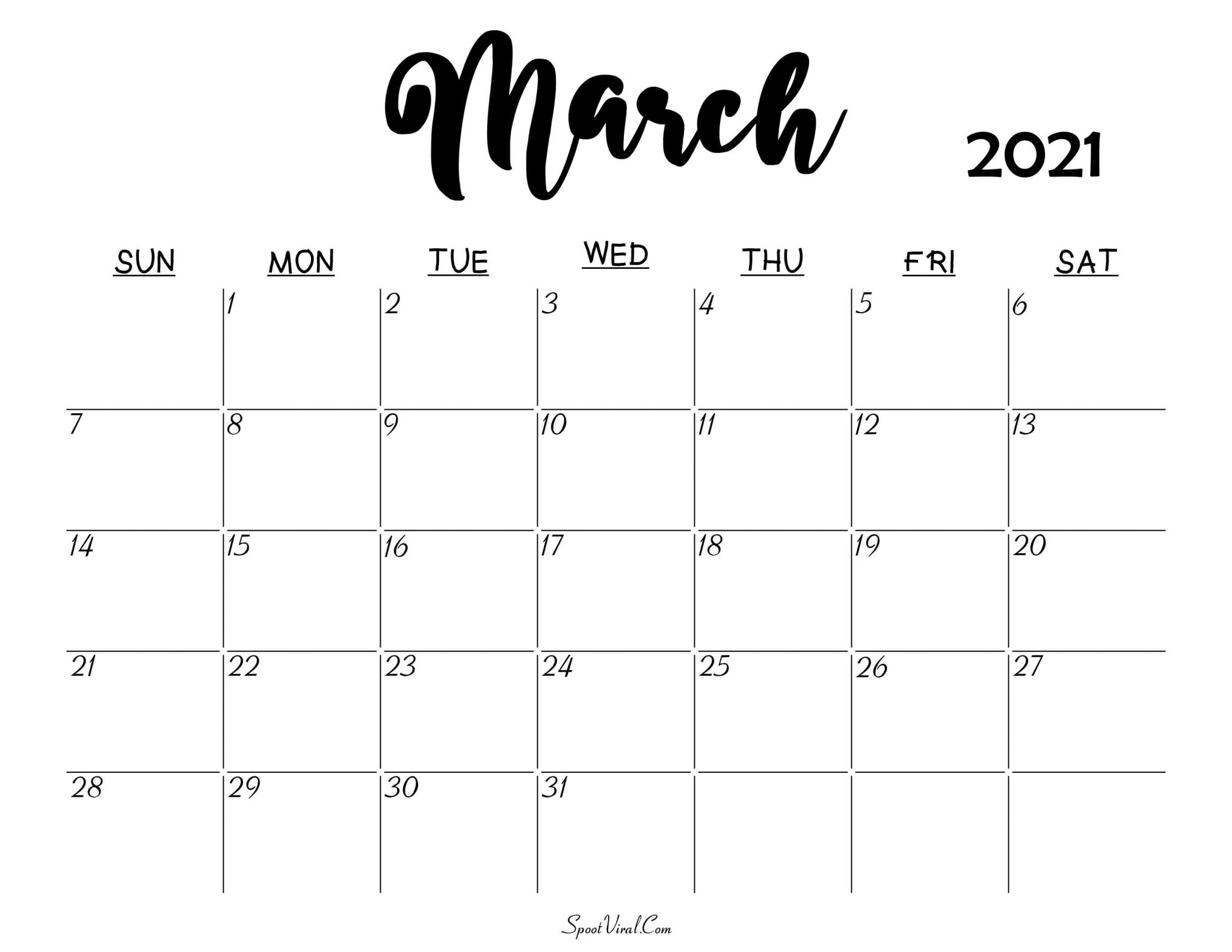 march 2021 calendar