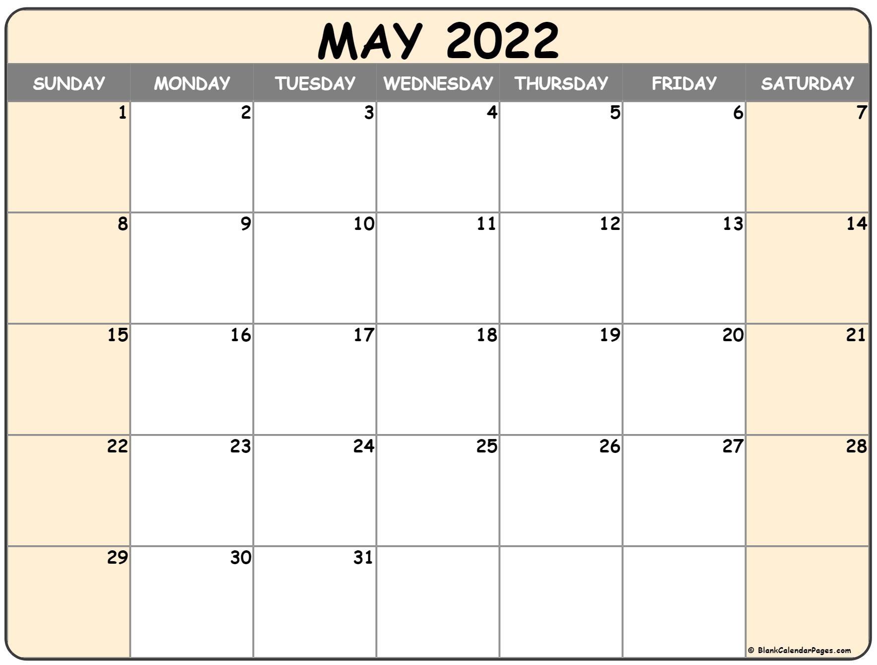 May 2022 calendar