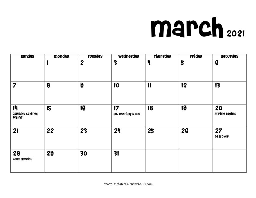 calendar march 2021