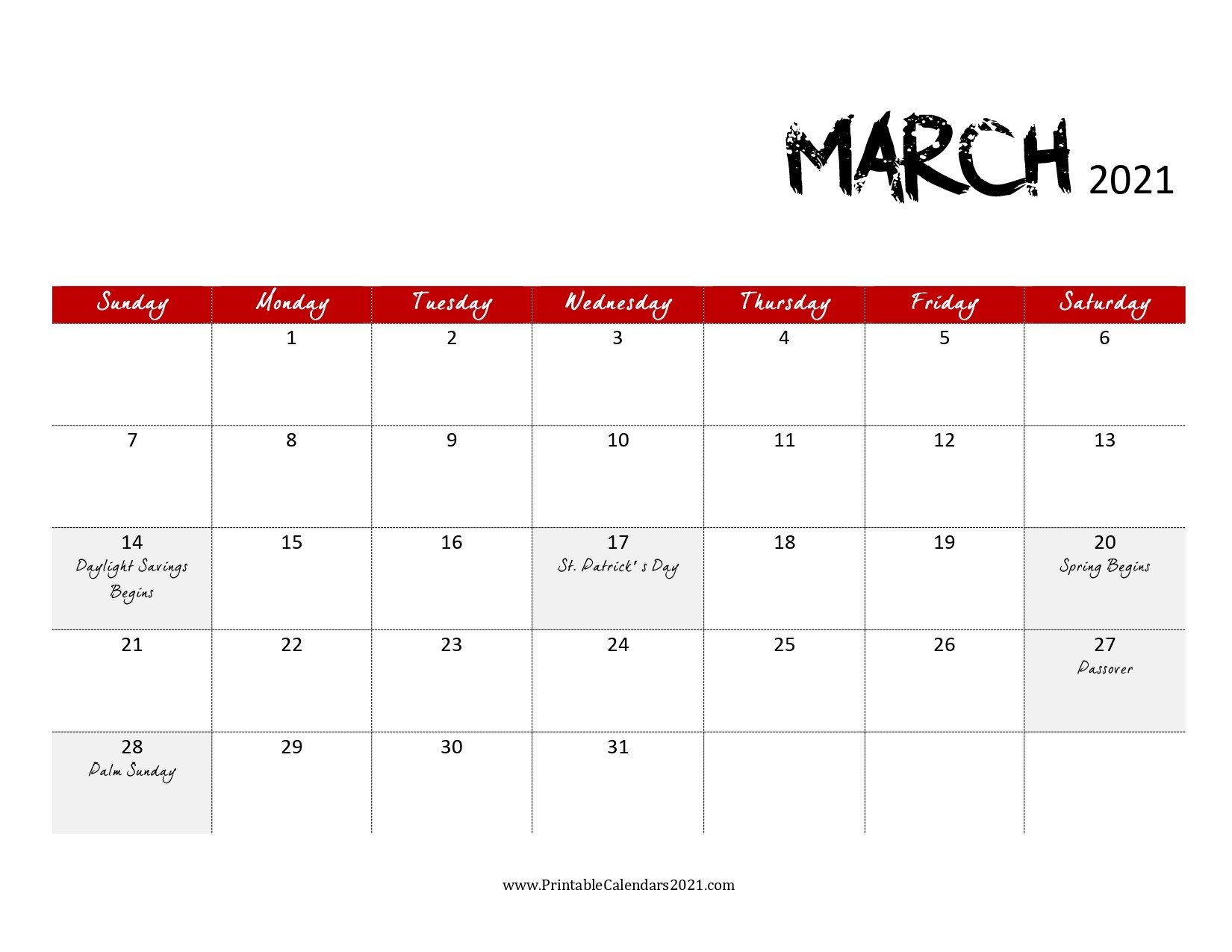 calendar march 2021