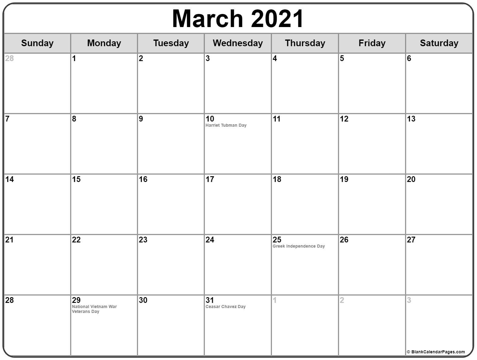 March 2021 calendar