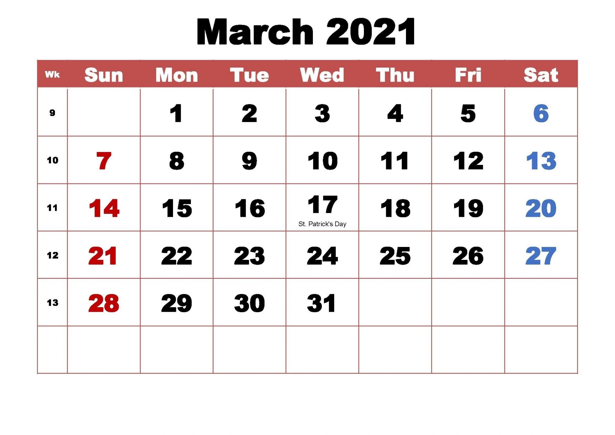 Holiday Calendar 2021 March Holiday March 2021 Calendar Printable Calendar Templates