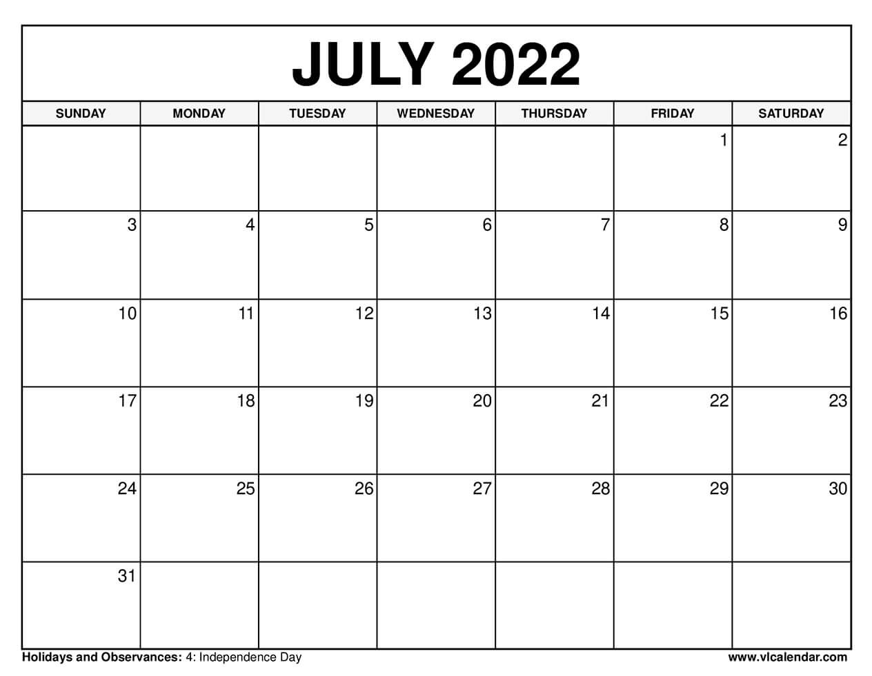 july calendar