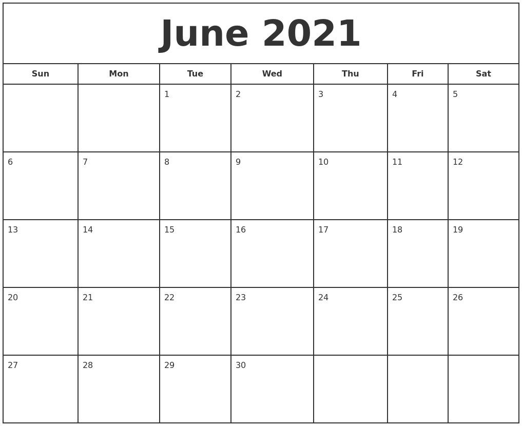 June 2021 Calendar to Print June 2021 Print Free Calendar