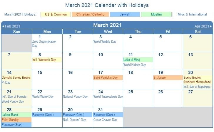 government holidays march 2021