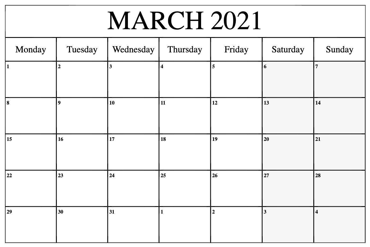 march 2019 calendar