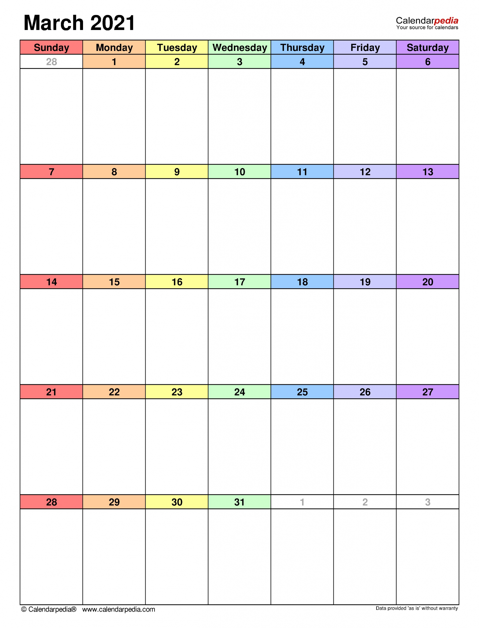 march 2021 calendar