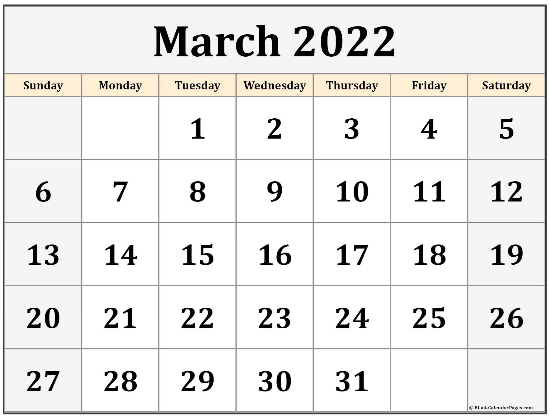 March 2022 calendar