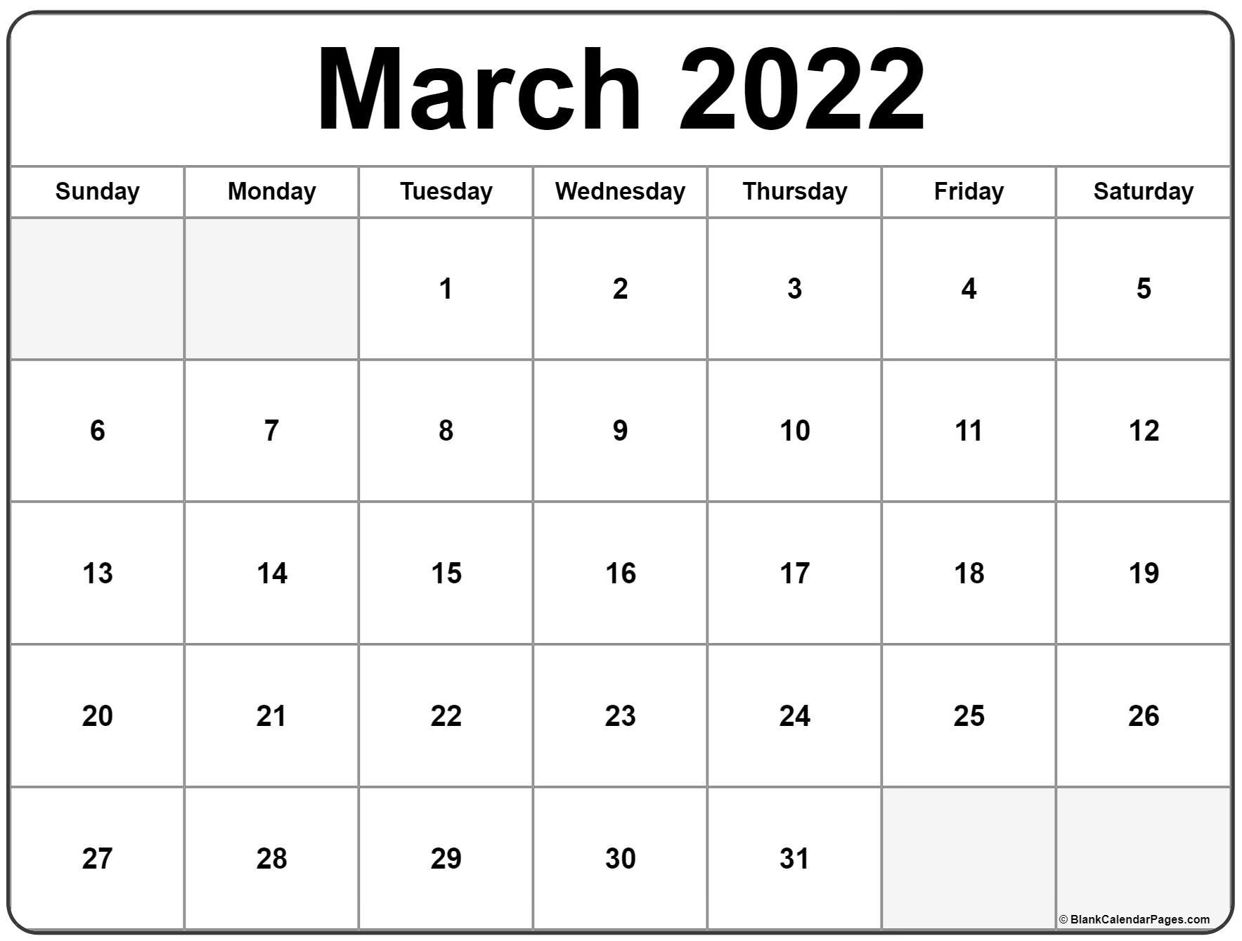 March 2022 calendar