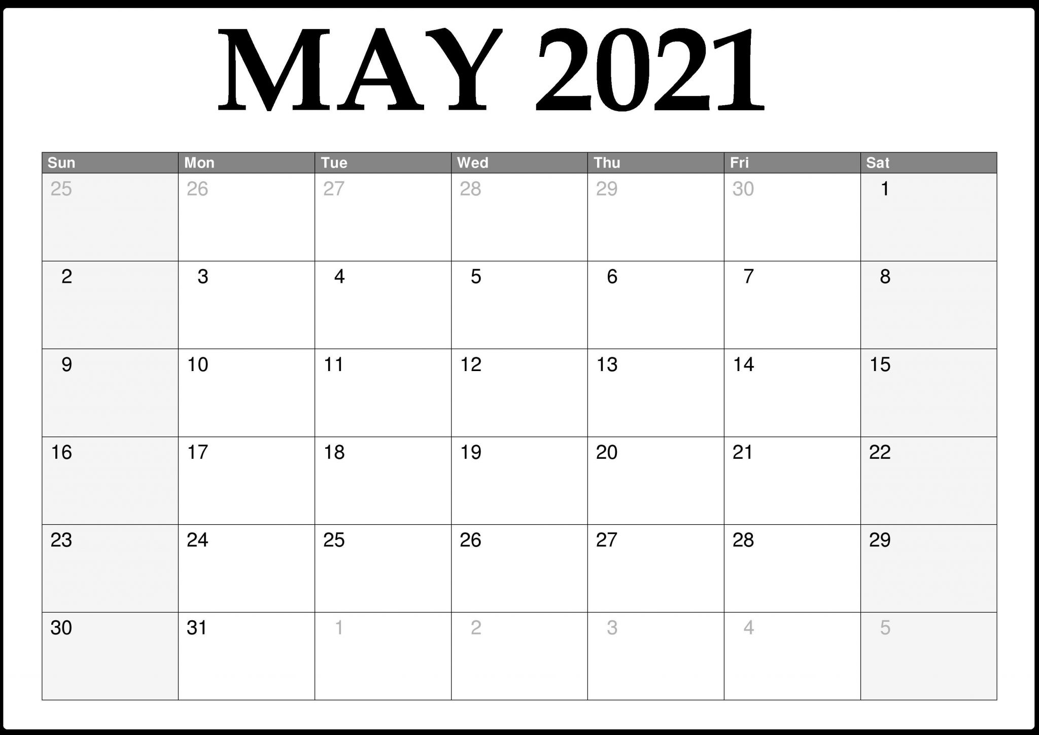 May 2021 Monthly Calendar May 2021 Monthly Calendar Printable Calendar Templates