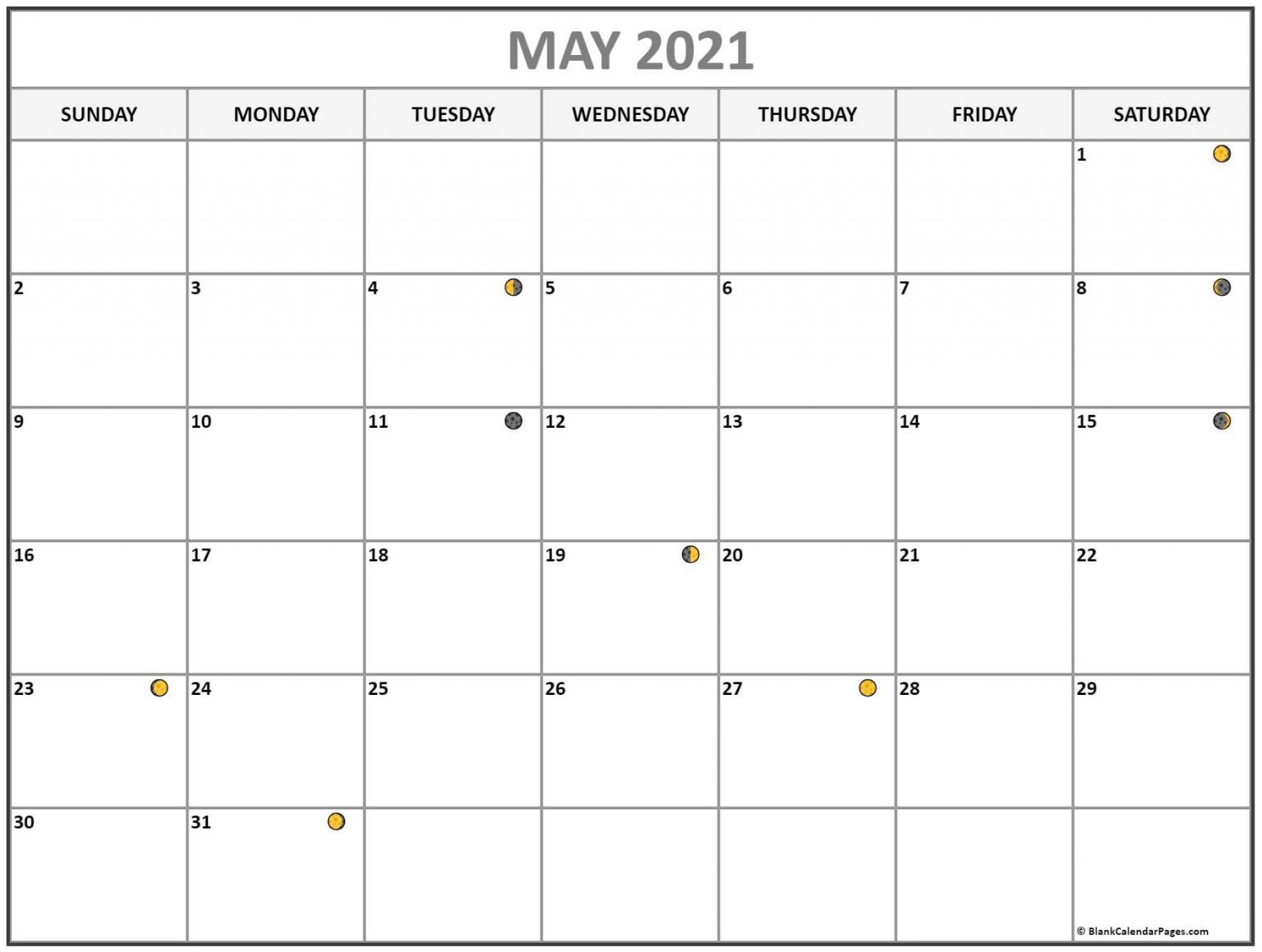 May 2021 Moon Phases Calendar Free Printable Calendar Monthly